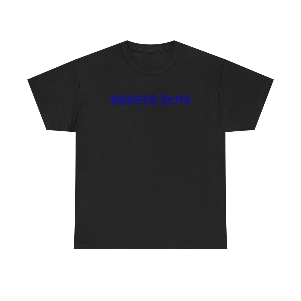 Black Beastie Boys custom design T-shirt featuring artwork of the rap artists from Love2Print, front view.