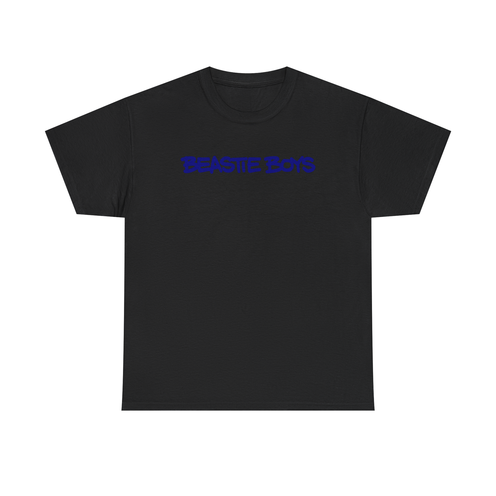 Black Beastie Boys custom design T-shirt featuring artwork of the rap artists from Love2Print, front view.