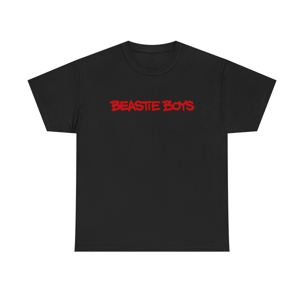 Black Beastie Boys custom design T-shirt featuring rap artist artwork, by Love2Print, front view.
