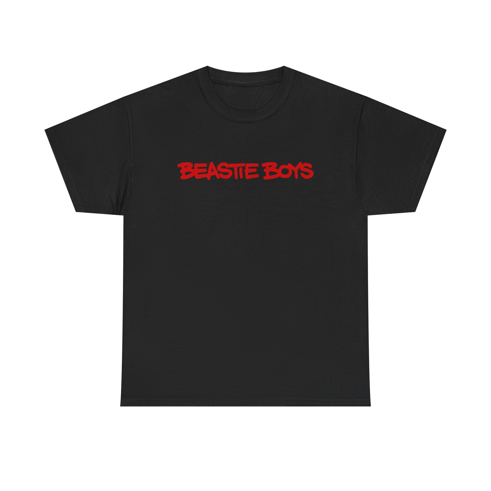 Black Beastie Boys custom design T-shirt featuring rap artist artwork, by Love2Print, front view.
