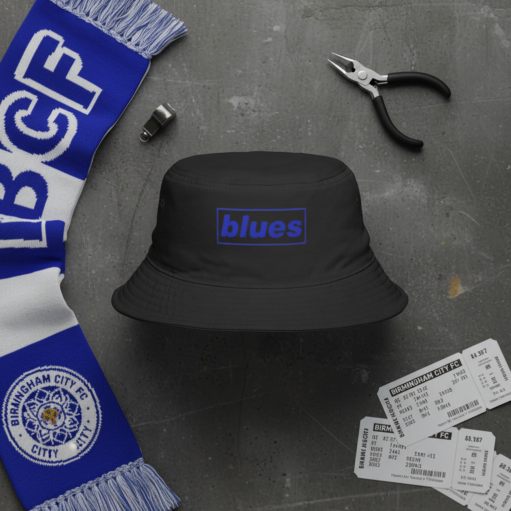 Black BCFC bucket hat flat lay