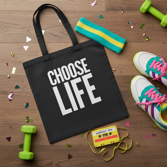 Black Choose Life tote - gym flat lay