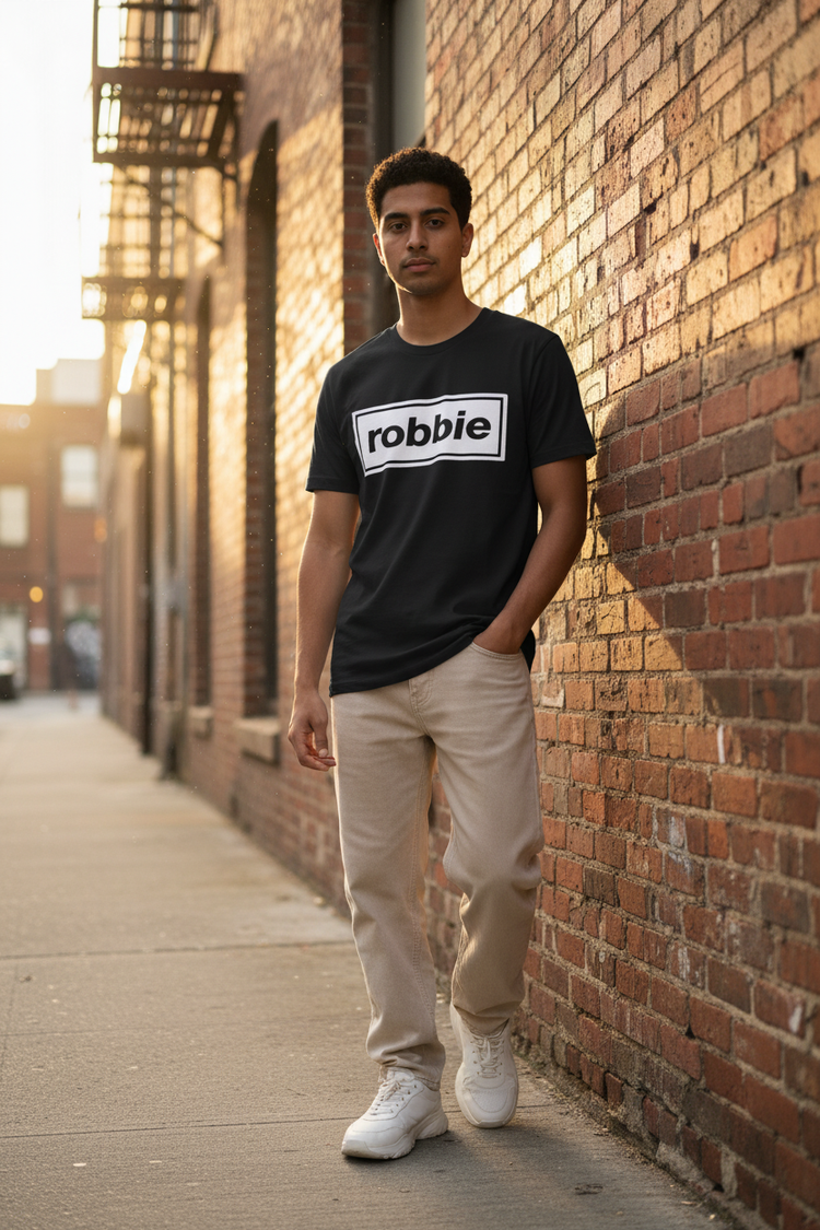 Black Robbie tee lifestyle mockup