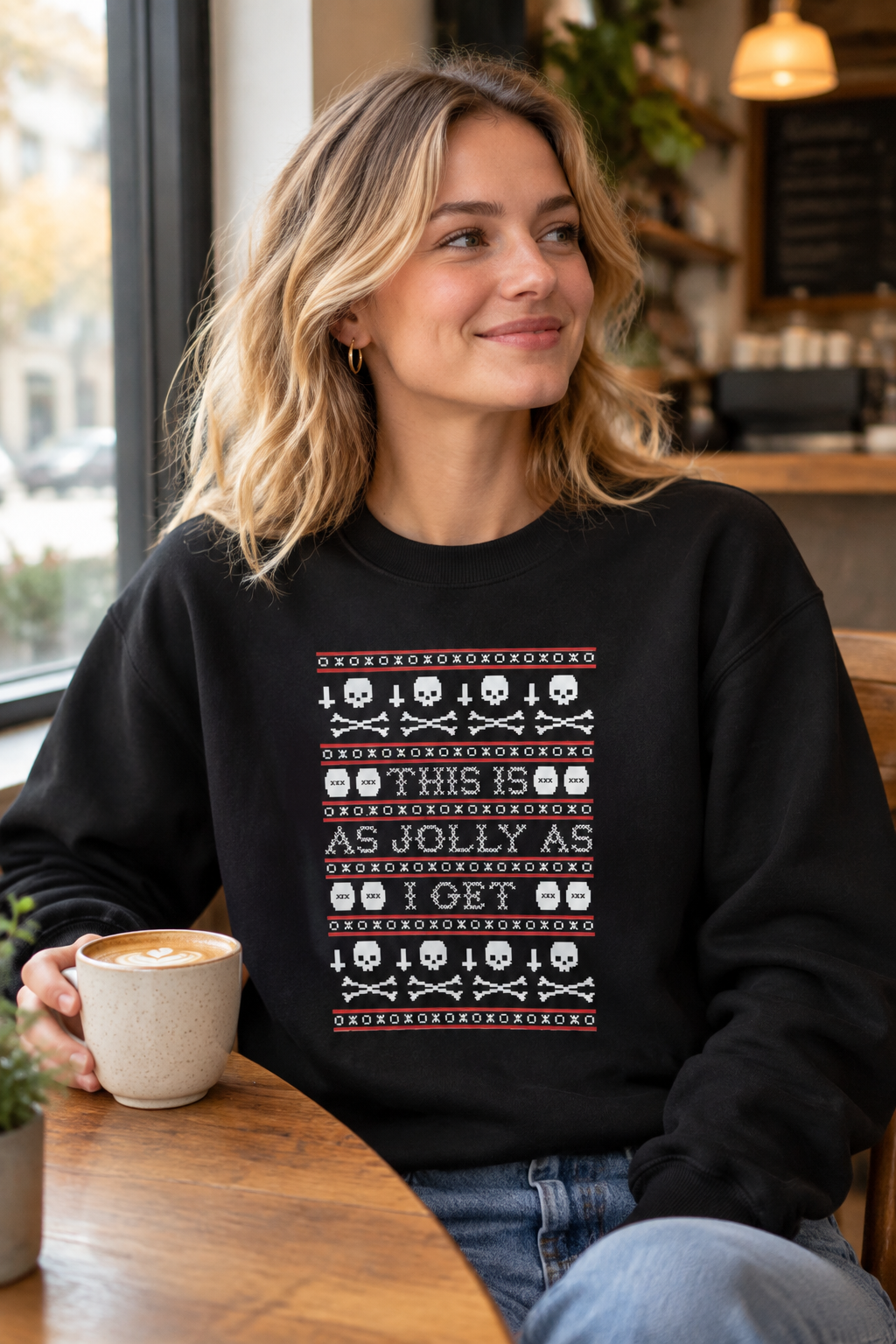 Black T-shirt, coffee shop mockup