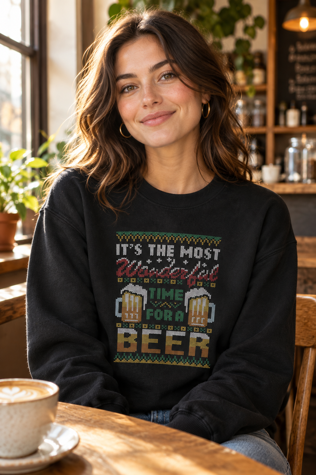 Black T-shirt, female coffee shop mockup