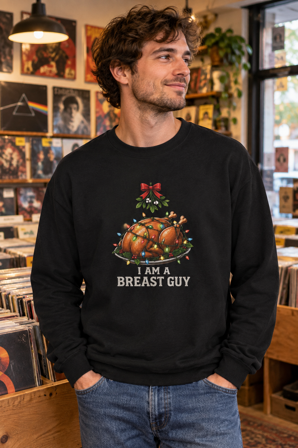 Black T-shirt, male record shop mockup