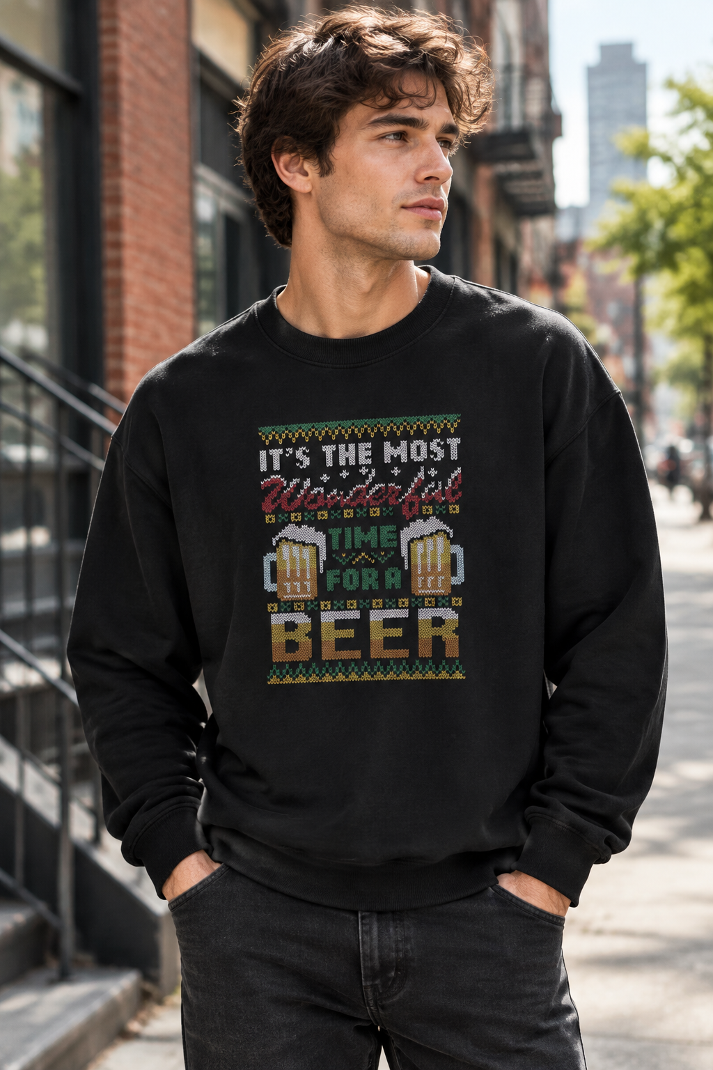 Black T-shirt, male urban street mockup