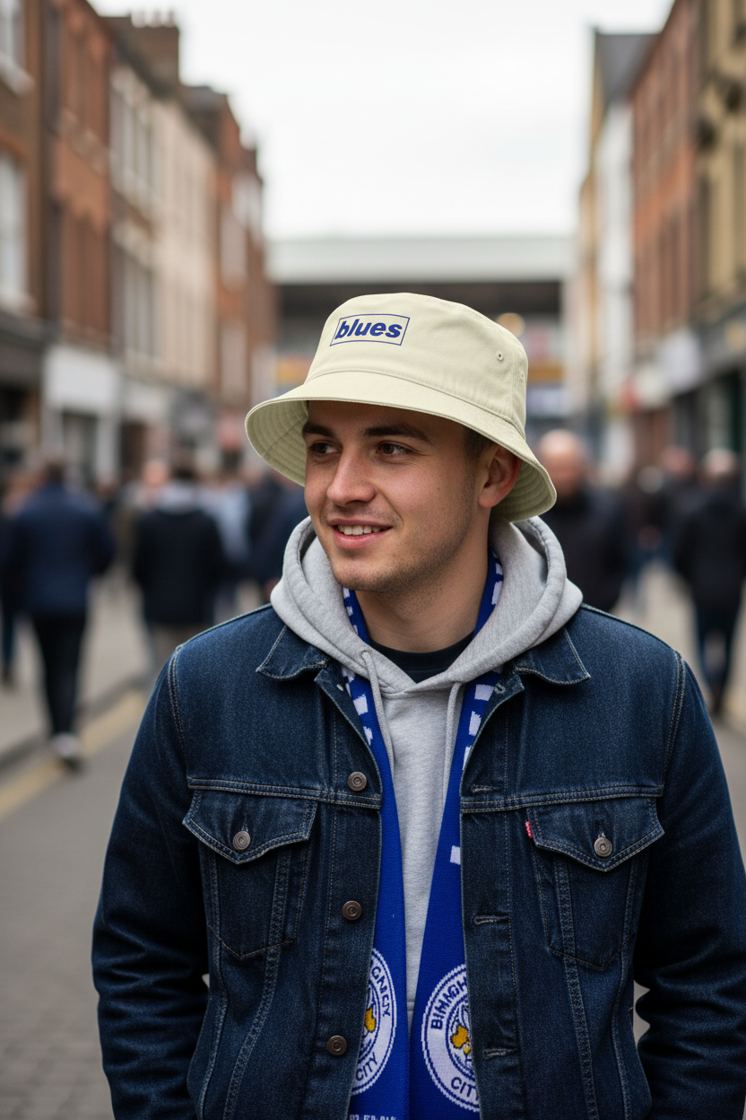 Cream Blues bucket hat lifestyle