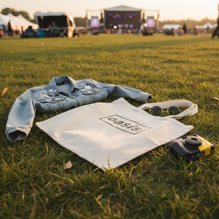 Cream tote festival flat lay