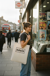 Cream tote record shop