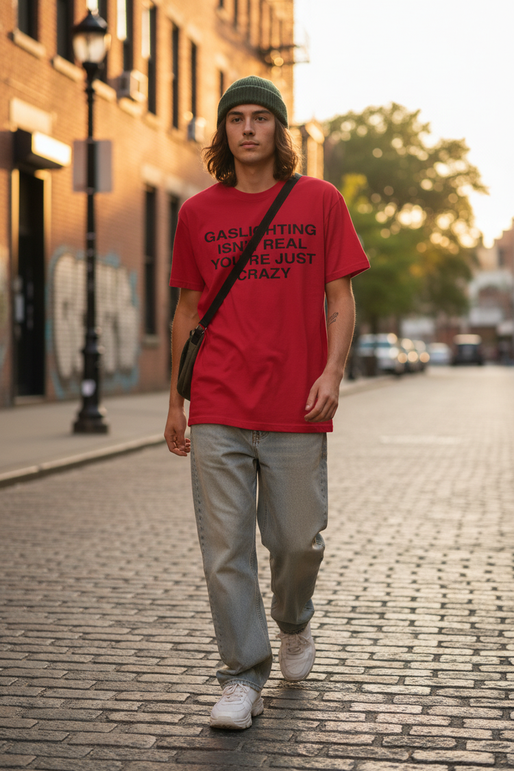 Grey slogan tee lifestyle mockup
