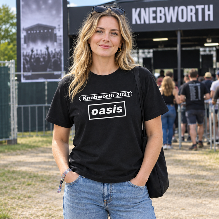 Knebworth black T-shirt mockup 1