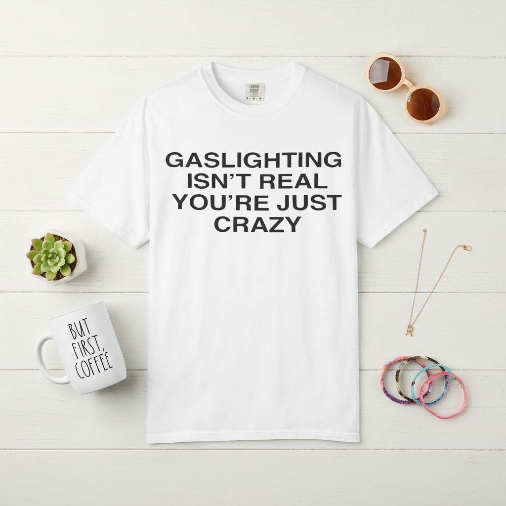 Red slogan tee flat lay mockup