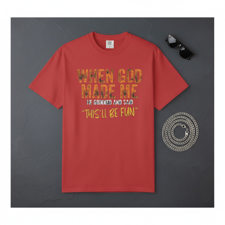 Red When God Made Me flat lay