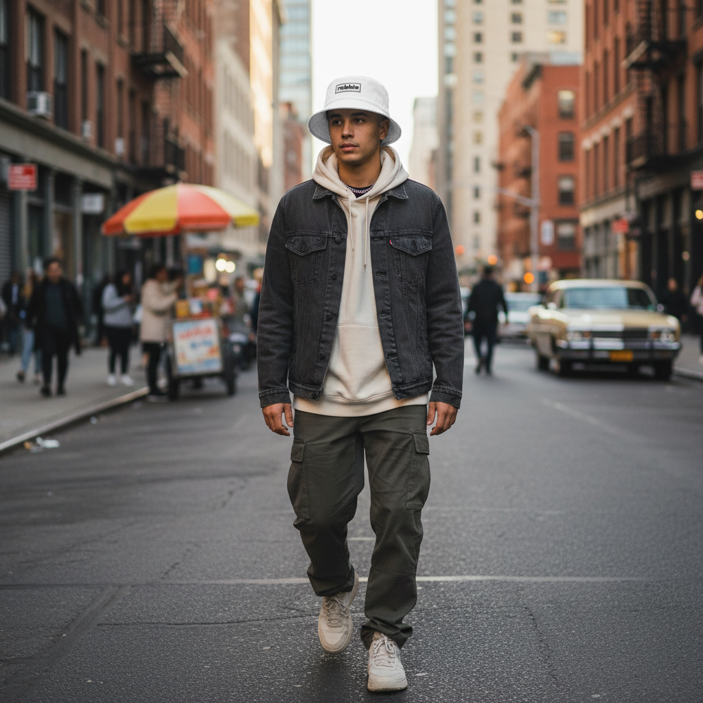 White Robbie bucket hat lifestyle mockup