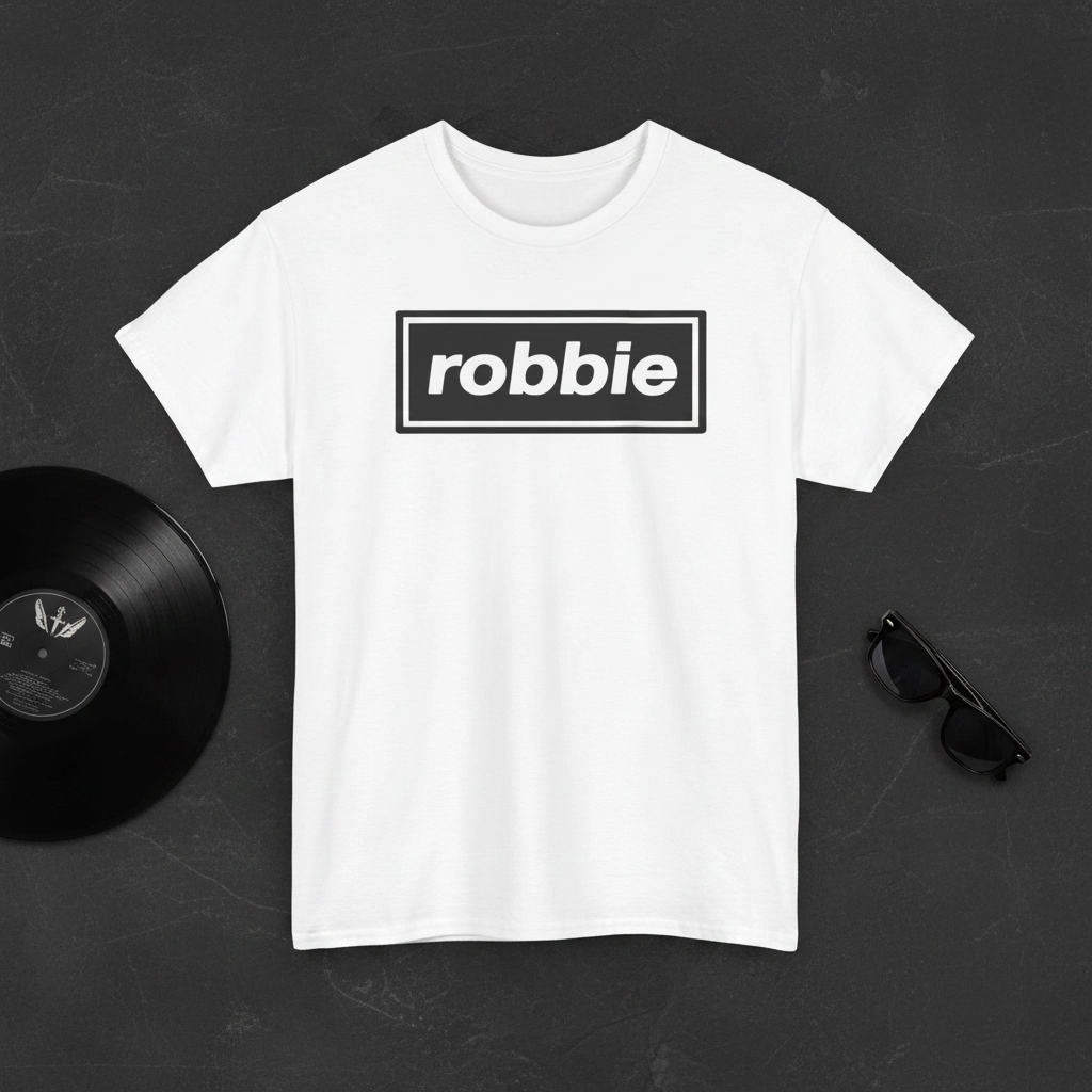 White Robbie tee flat lay mockup