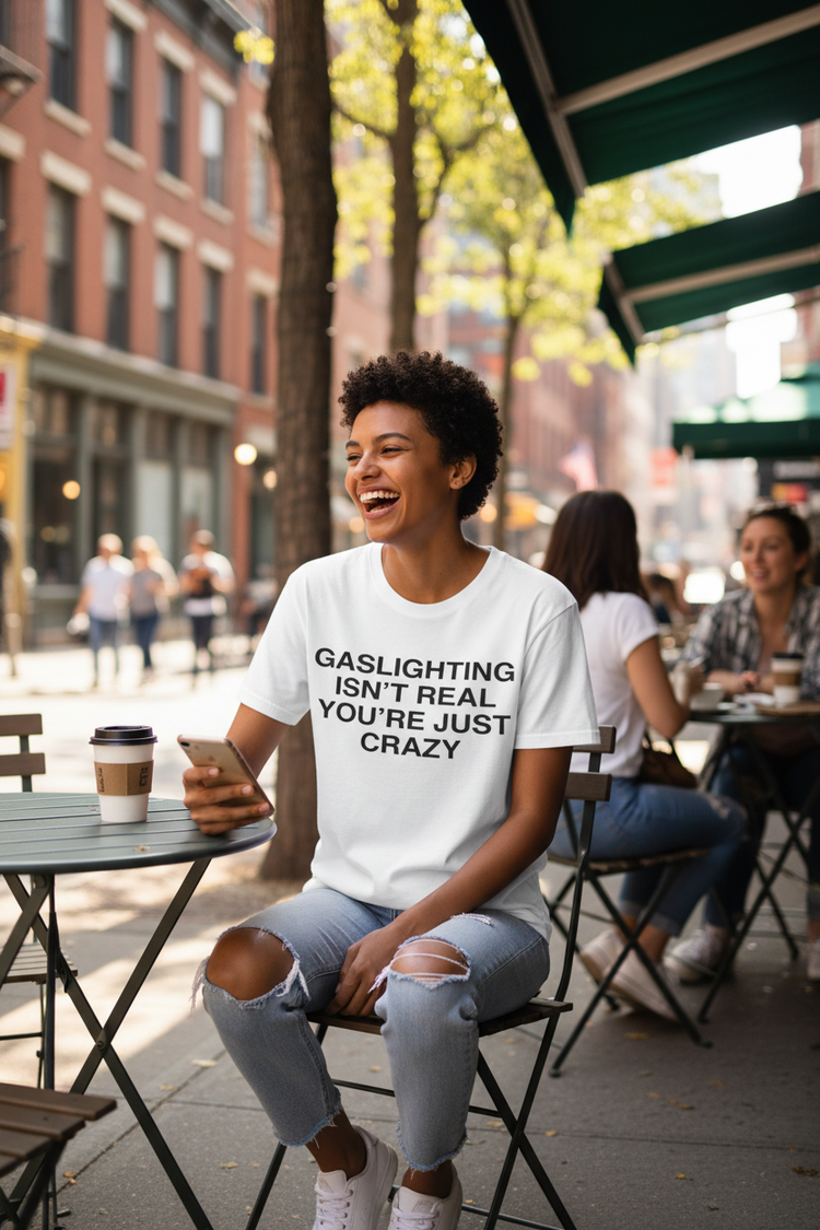 White slogan tee lifestyle mockup