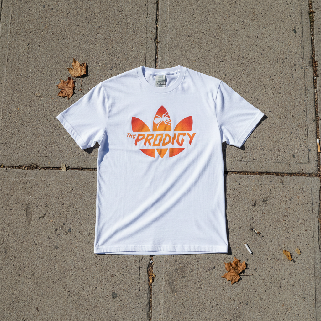 White tee flat lay