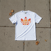 White tee flat lay