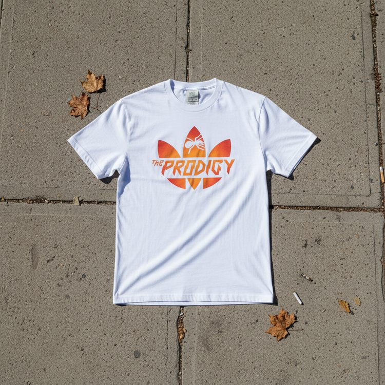 White tee flat lay